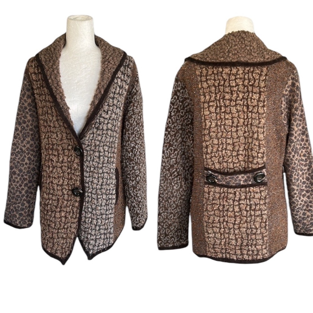 Anthropologie Curio Fuzzy Mixed Patterns - Leopard Animal Collared  Cardigan - L